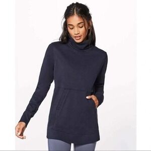 Lululemon Press Pause Sweatshirt Navy Blue Cowl Neck‎ Pullover Womens Size 10